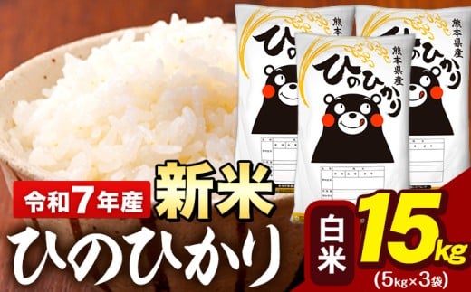 新米 令和7年産 白米 米 ひのひかり 15kg (5kg袋×3)《10月中旬-12月末頃出荷》熊本県 大津町 国産 熊本県産 白米 精米 送料無料 ヒノヒカリ こめ お米