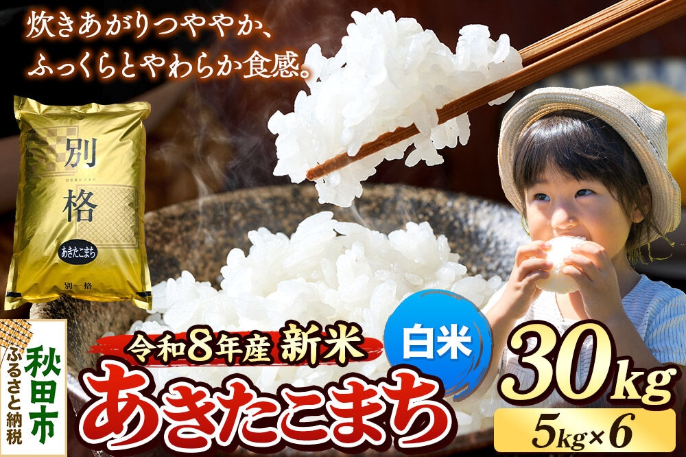 
                  《令和8年産 新米受付》米 あきたこまち 30kg（5kg×6袋）【白米】秋田県産 [米 コメ 白米 あきたこまち おいしい 美味しい 安全 自然の恵み 循環型農業 もみがら くん炭]
                