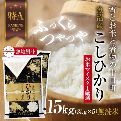 ふるさと納税 十日町市 【無地のし】 無洗米 魚沼産 コシヒカリ 3kg ×5袋 計 15kg 新潟県 炊き方ガイド付き