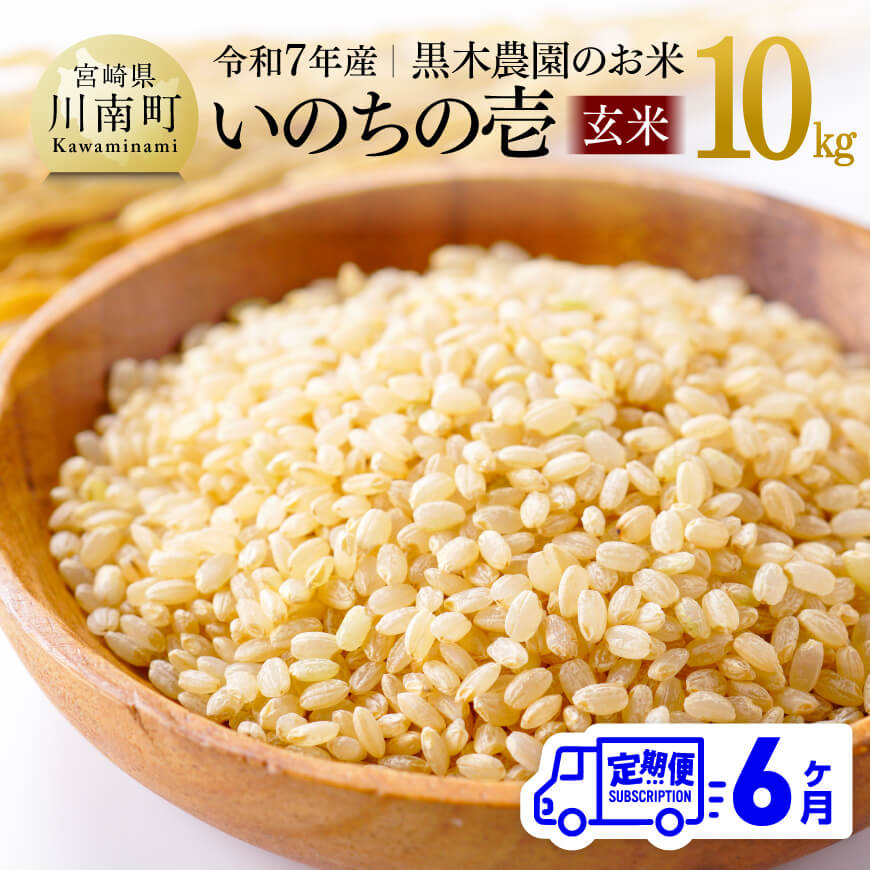 【ふるさと納税】【6ヶ月定期便】【令和7年産】宮崎県産米 黒木農園のお米「いのちの壱(玄米)」10kg - 米 お米 玄米 国産 九州産 宮崎県産 いのちのいち おにぎり 宮崎県 川南町 送料無料 C03222t6
