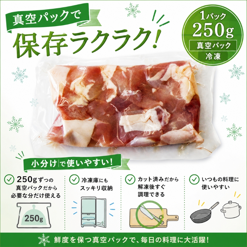 岩手県産 鶏もも肉 カット済み 1kg （ 250g×4袋 ） 【肉の横沢】／ 鶏肉 とりにく チキン モモ肉 もも肉 鶏もも 鶏モモ もも モモ 小分け カット済み 真空パック 冷凍 国産