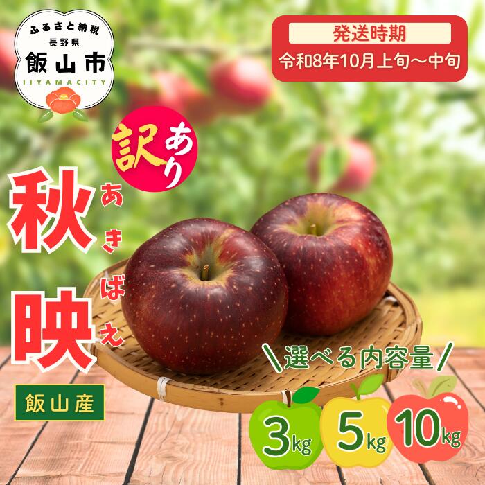 【ふるさと納税】2026年 先行予約 ＼ 訳あり 秋映 （あきばえ）／ 選べる 3kg 5kg 10kg 長野県産 ＜出荷開始：2026年10月上旬頃〜中旬頃＞【 りんご リンゴ 林檎 フルーツ 果物 信州 規格外 B品 産地直送 新鮮 オススメ 美味しい 長野県 飯山市 】（7-A26)