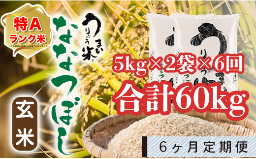 
うりゅう米「ななつぼし（玄米）」5kg×2袋 定期便！毎月1回・計6回お届け
