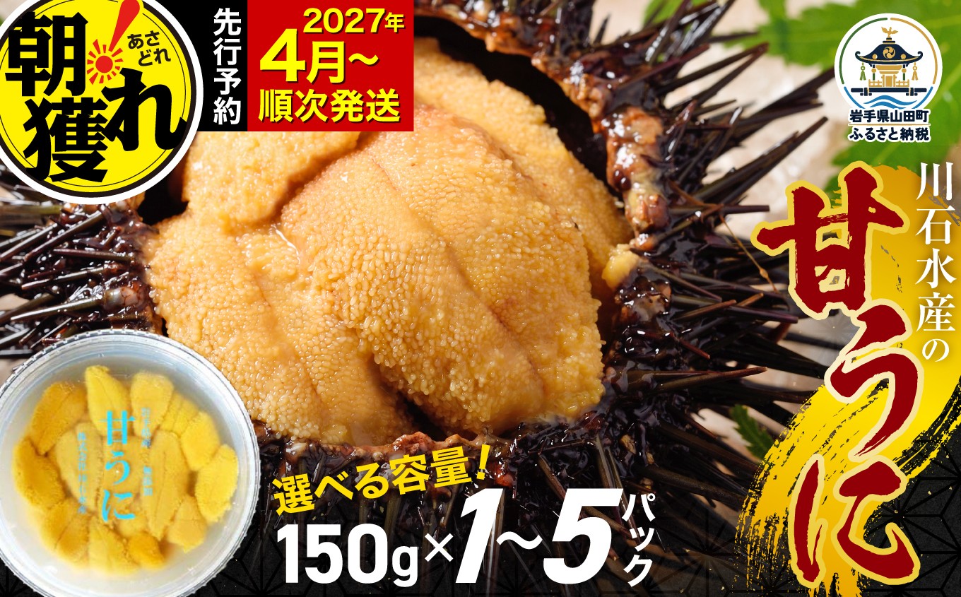 
                  【2027年4月以降発送】 【極上】 ミョウバン不使用  国産 甘うに 150g～750g 1～5パック 三陸産 川石水産 三陸山田 岩手県 山田町 東北 三陸 旬 うに 無添加 ウニ 雲丹 うに丼 無添加ウニ キタムラサキウニ 特選
                