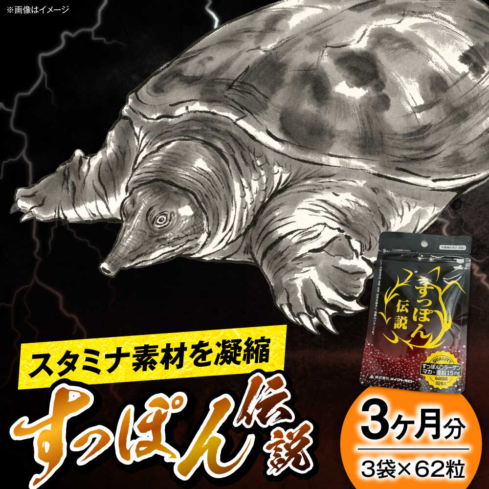 【ふるさと納税】サプリ すっぽん伝説 62粒 3袋セット / サプリメント サプリ スタミナ 活力 健康 栄養補給 3ヶ月分 国産 高麗人参 マカ ニンニク にんにく 男性 亜鉛 まとめ買い プレミアム さぷり 小分け 簡単 滋養強壮 / 大阪府藤井寺市/(株)アスナロ化工研究所[BLAX006]