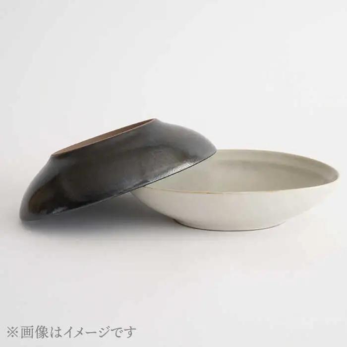 【波佐見焼】オーバルボウル 2点セット ブラック×ホワイト Furelu ゆず肌【藍染窯】 ペア カレー皿 パスタ皿 深皿 [JC96]