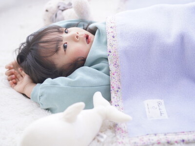 名入れ可 綿100% ベビー毛布(ラベンダー／花) 85×115cm 毛布の町(泉大津市産) [3354]