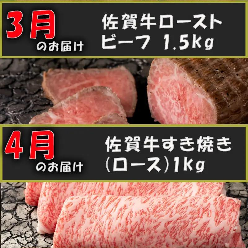 【定期便全12回】佐賀牛定期便「ロースブロック・ヒレステーキ(3回)・ローストビーフ(3回)・すき焼き用(ロース）・しゃぶしゃぶ用(ロース)・カルビ焼肉(ロース)・サーロイン・赤身ももブロック」 毎月
