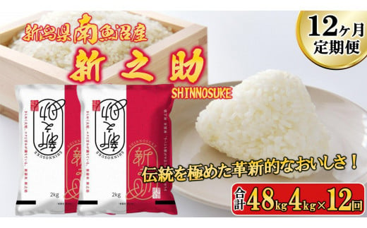 【令和6年産新米予約／令和6年11月上旬より順次発送】【G-12定期便】南魚沼産新之助4kg×12回