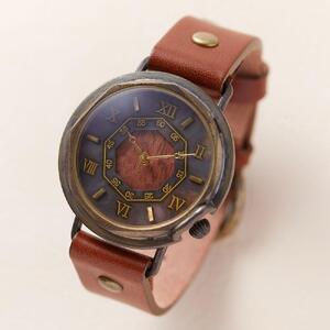 【ブビンカ】と八角形デザインの文字盤がクラシカルなハンドメイドウォッチ Mサイズ ベルトカラー：茶 WB007M W2-茶 腕時計