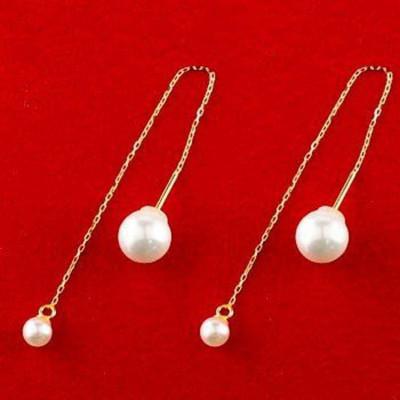 ふるさと納税 昭和町 18金 ロングピアス ペア あこや真珠 パールキャッチ 150708500y