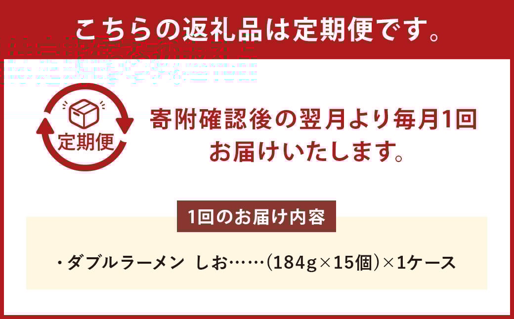 【2回定期便】 ダブルラーメン しお 184g×15個（1ケース） 