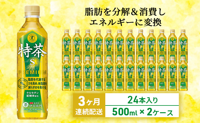 お茶 定期便 3ヶ月 伊右衛門 特茶 500ml × 48本(2ケース) サントリー 特定保健用食品 トクホ 緑茶 ペットボトル 500 茶 日本茶 国産 トクホ茶 飲料 飲み物 ドリンク ペットボトル飲料 箱 ケース 脂肪 体脂肪 減らす 神奈川 綾瀬市 定期 3回　定期便