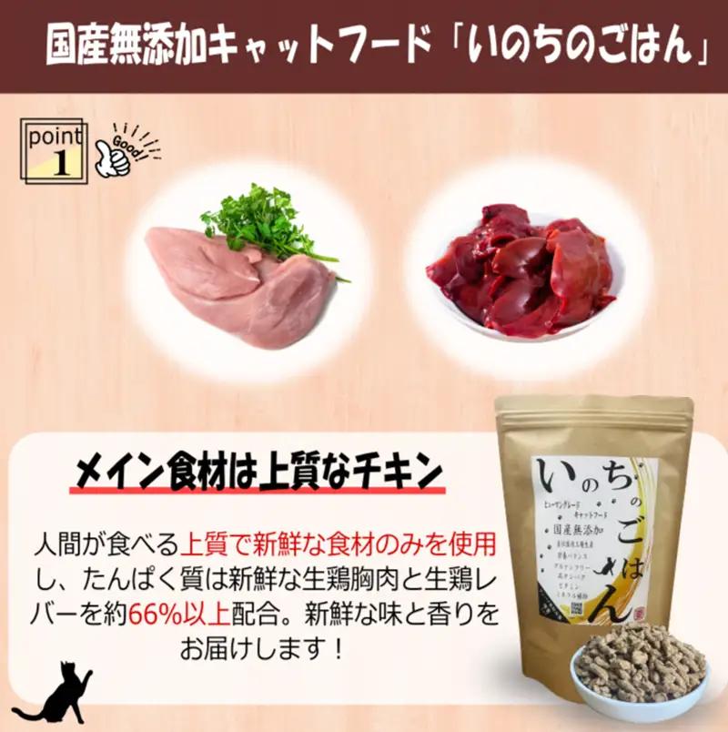 【定期便】国産無添加 キャットフード 1kg×全6回「いのちのごはん」タンパク質 66％以上配合タイプ【毎月配送コース】