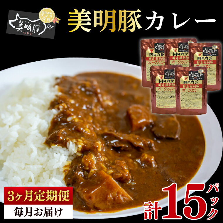【ふるさと納税】【3ヶ月定期便】【美明豚】カレー5パック 豚肉 ブランド豚 茨城県 水戸市 レトルト 食品 国産 老舗精肉店（EK-73_1）