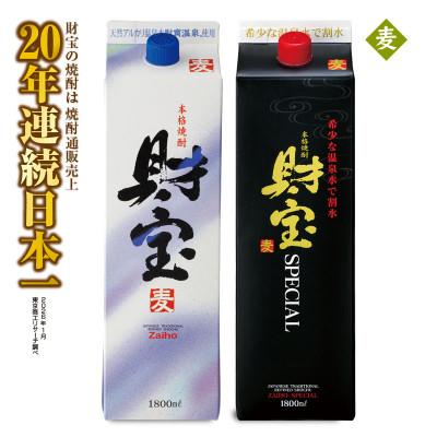 ふるさと納税 垂水市 麦焼酎 紙パック 2種2本 財宝・財宝スペシャル 1800ml × 各1本 温泉水使用