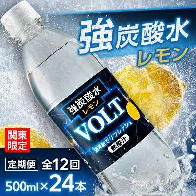 【ふるさと納税】【毎月定期便】【関東のみお届け】強炭酸水レモン500ml24本　計12 L　サーフVOLT　全12回【配送不可地域：離島・北海道・沖縄県・東北・信越、北陸・東海・近畿・中国・四国・九州】【4055698】