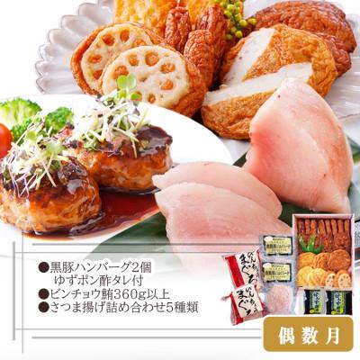 ふるさと納税 枕崎市 定期便(2回配送)枕崎お楽しみ便(黒毛和牛・まぐろ・手作りハンバーグ・さつまあげ等) DD-6002 |  | 02