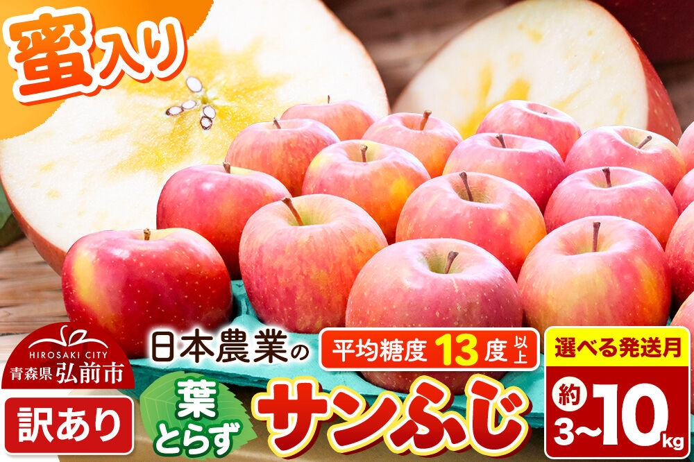 
                  【先行予約】 りんご 葉とらずサンふじ ＜選べる約3kg～10kg＞ 【2026年11月・12月 発送】 訳あり 蜜入り 平均糖度13度以上 家庭用 りんご リンゴ 果物 サンフジ 青森県産 [林檎 アップル 産地直送 葉とらず さんふじ 自宅用 フルーツ くだもの おいしい 美味 甘い 青森県 弘前市 日本農業] [u9]
                