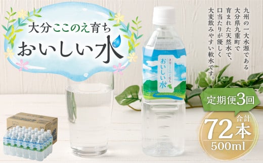 【3ヶ月定期便】大分 ここのえ育ち おいしい 水 500ml×24本 合計72本