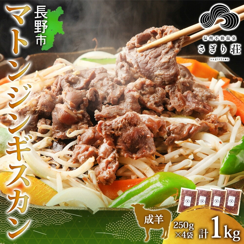 【ふるさと納税】長野県 不動温泉 さぎり荘 謹製 マトンジンギスカン 250g×4袋 計1kg 羊 肉 味付き マトン ジンギスカン 焼肉 BBQ 冷凍 小分け お取り寄せ 産地直送 信州新町 送料無料 長野市