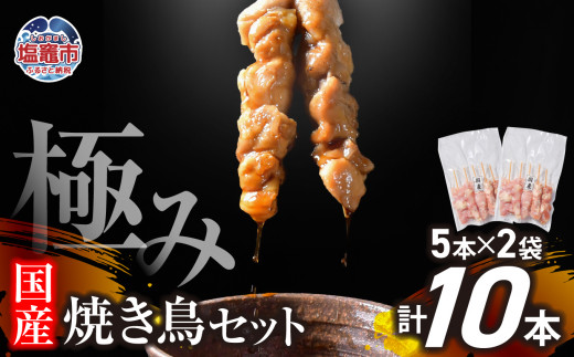 極みの焼き鳥セット 10本(5本入り×2袋) ｜ 手づくり こだわり 焼き鳥 焼鳥 セット 国産 鶏肉 串 冷凍 おかず 晩酌 バーベキュー 焼き鳥丼 小分け 焼くだけ やきとり 鶏 モモ 串 お肉 BBQ 塩竈市 塩釜市 塩釜 塩竈 遊佐ミート r6-us00002