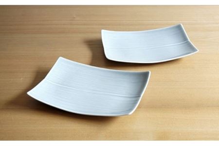 【白山陶器】【長方皿】レリーフ模様が美しい角皿2枚セット グレイ 皿 【波佐見焼】 [TA53] 波佐見焼