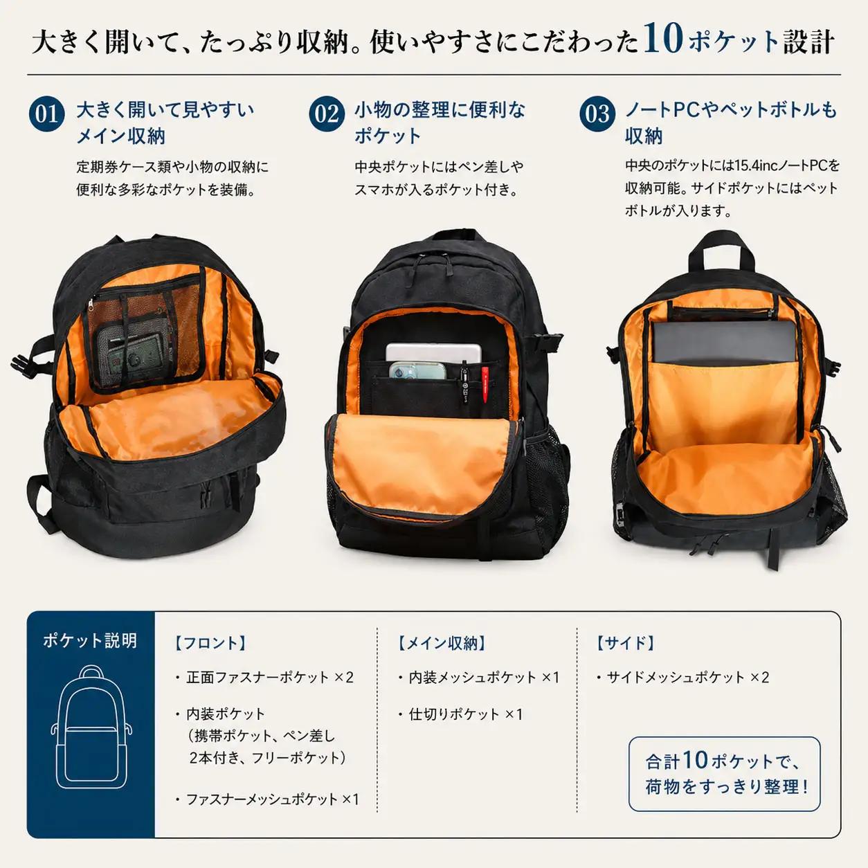 撥水、軽量、ポケット多数、ボックスロゴがお洒落な 10ポケット 24L ブラック/レッド WZ013-5