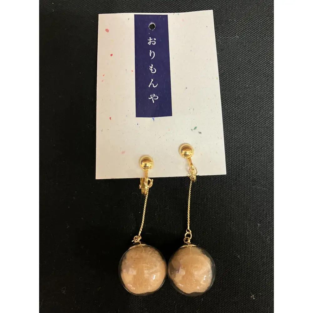 伯州綿イヤリング×ゴールド×茶(伯州綿色)