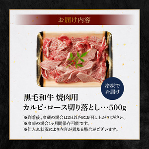 S001-026A_黒毛和牛 焼肉 カルビ ロース 切り落とし 500g A4 ～ A5