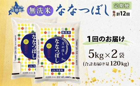 北海道 定期便 12ヵ月連続12回 令和5年産 ななつぼし 無洗米 5kg×2袋 特A 米 白米 ご飯 お米 ごはん 国産 ブランド米 時短 便利 常温 お取り寄せ 産地直送 送料無料 