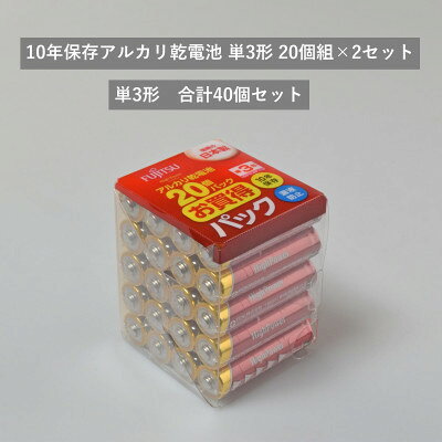 【ふるさと納税】10年保存アルカリ乾電池　単3形　20個組×2セット　合計40個【1719934】