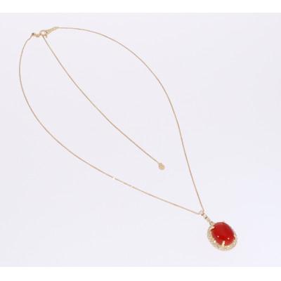 ふるさと納税 山梨県 K18イエローゴールド 血赤 珊瑚 オーバル ダイヤ ネックレス【TK-14511】 |  | 01