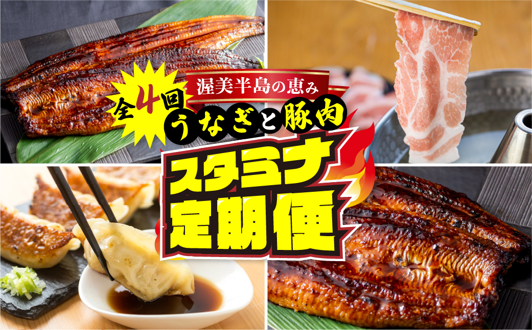 
渥美半島の恵み スタミナセット定期便 全4回 ( うなぎ 肉 地鶏 餃子 無添加 名古屋コーチン 惣菜 簡単調理 焼鳥 焼き鳥 4回 4か月 4ヵ月 4ヶ月 ) 　頒布会
