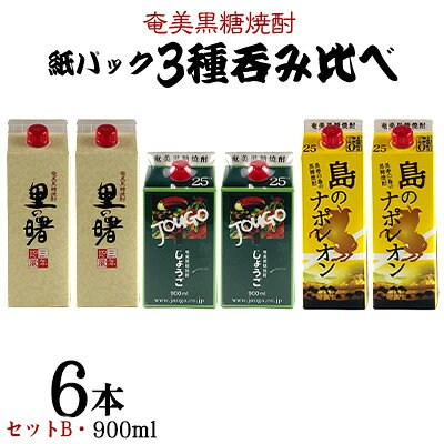 【ふるさと納税】奄美黒糖焼酎 紙パック3種呑み比べ（セットB・900ml×6本）