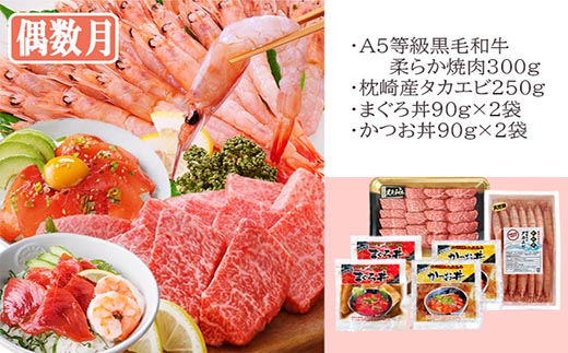 ＜ふるさと納税＞定期便2回配送　鹿児島県産黒毛和牛・黒豚・漬丼　お試し定期便セット　DD-6007【1486099】 _ 黒毛和牛 黒豚 マグロ 鰹 カツオ 丼  焼肉 ロース しゃぶしゃぶ セット 