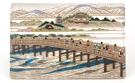 パーソナルホルダー 文庫屋大関 浮世絵 三条大橋 牛革 パーソナルホルダー【皮革工芸品】
