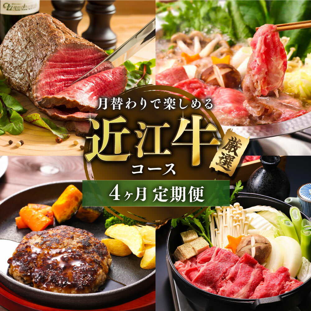 【ふるさと納税】【定期便】4ヶ月間月替わりで楽しめる厳選近江牛コース 1ヶ月毎 4回 近江牛 ローストビーフブロック・ロース・肩 すき焼きしゃぶしゃぶ用・プレミアムハンバーグ・モモ・バラ すき焼き用 牛肉 お肉 惣菜 おかず ご飯のお供 冷凍 滋賀県 湖南市 送料無料