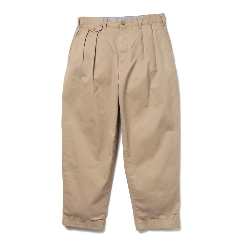 BEAMS PLUS 2プリーツ ツイル パンツ　KHAKI　M