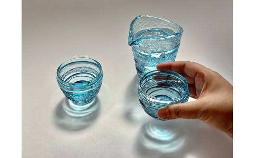 江戸切子「清流」酒器揃 (ぐい呑み2個と片口1個)