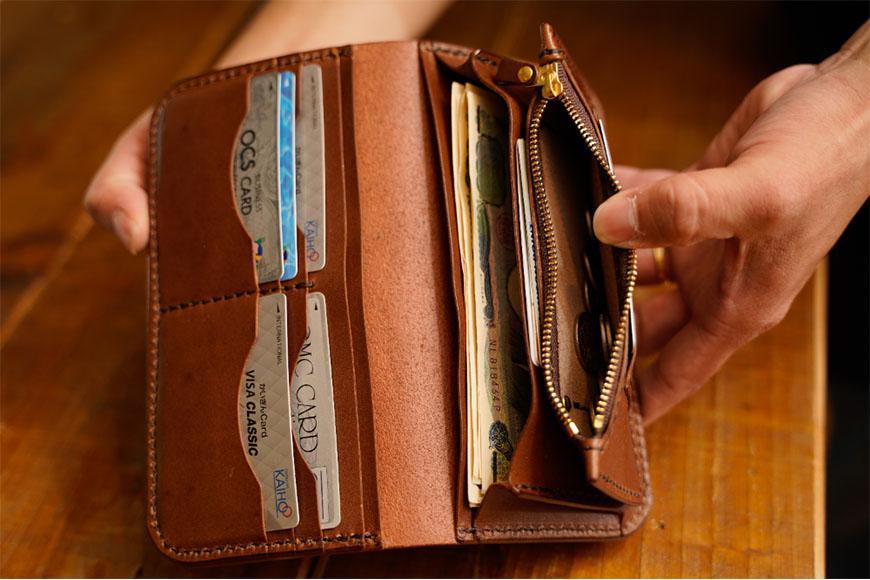 【レザーベース】ロングウォレット(グリーン)