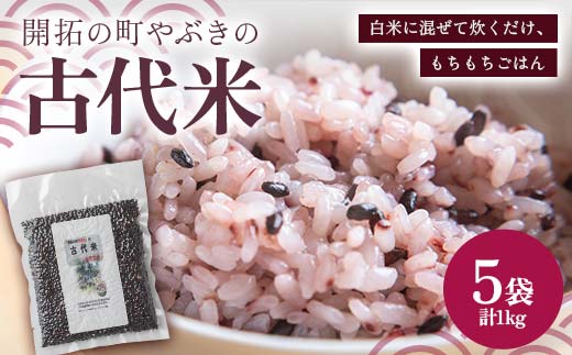 【令和7年産】開拓の町やぶきの古代米 5袋（1㎏）セット（自然乾燥）F6U-134