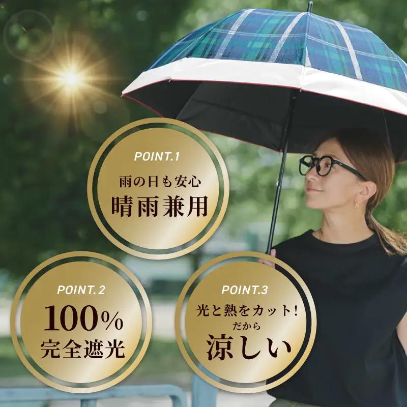100%完全遮光 晴雨兼用日傘 Sサイズ 50cm バイカラー ネイビーグリーンチェック