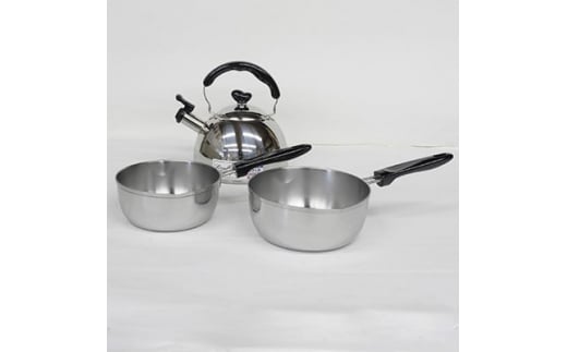 ステンレス製 行平鍋2点と笛吹きケトル2.5Lのセット FC012152