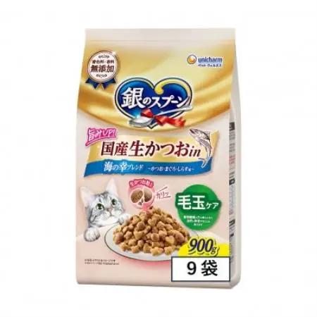 ユニ・チャーム 銀のスプーン 国産生かつおin 毛玉ケア 海の幸ブレンド 900g×9袋【1744378】