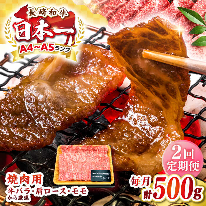 【ふるさと納税】【全2回定期便】【A4〜A5ランク】長崎和牛焼肉用　500g《壱岐市》【株式会社MEAT PLUS】 肉 牛肉 黒毛和牛 焼き肉 焼肉 焼肉用 ギフト 贈答用 ご褒美 冷凍配送 A4 A5 [JGH107]