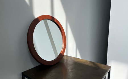 NOSミラー　サークルS　ナチュラルレザー製 【MS304(グレージュ)】【鏡 姿見 レザー 革 ファニチャー 家具 人気 おすすめ 広島県 福山市】