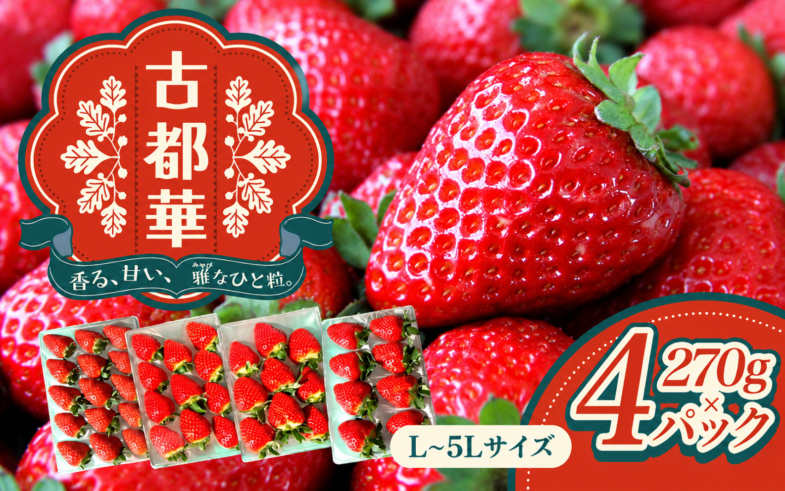 古都華 L～5Lサイズ 270g×4パック ／ 西田農園 ブランド いちご 苺 ことか フルーツ 果物 奈良県 葛城市