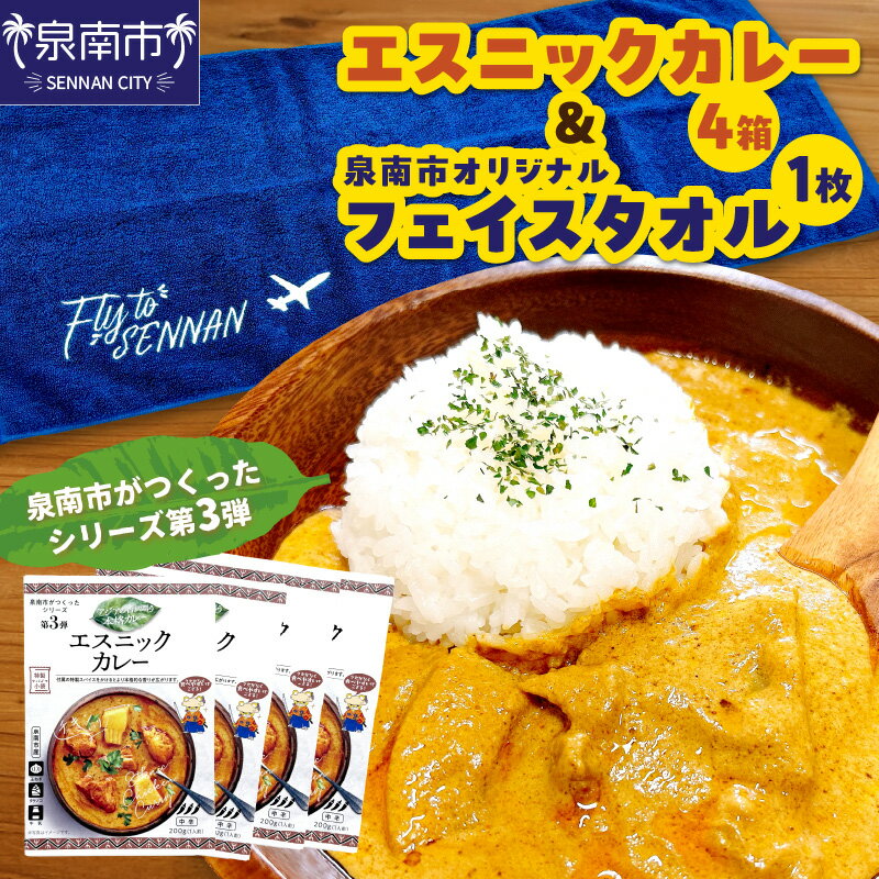 【ふるさと納税】泉南市がつくったシリーズ第3弾「エスニックカレー」4箱＆泉南市オリジナルフェイスタオル 1枚