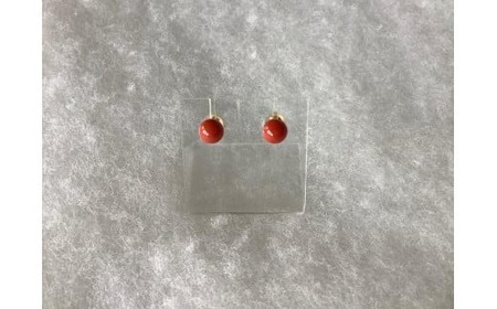 【珊瑚】ピアス 赤玉珊瑚 K18G